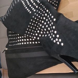 Black & Silver Heeled Wide Calf Boots